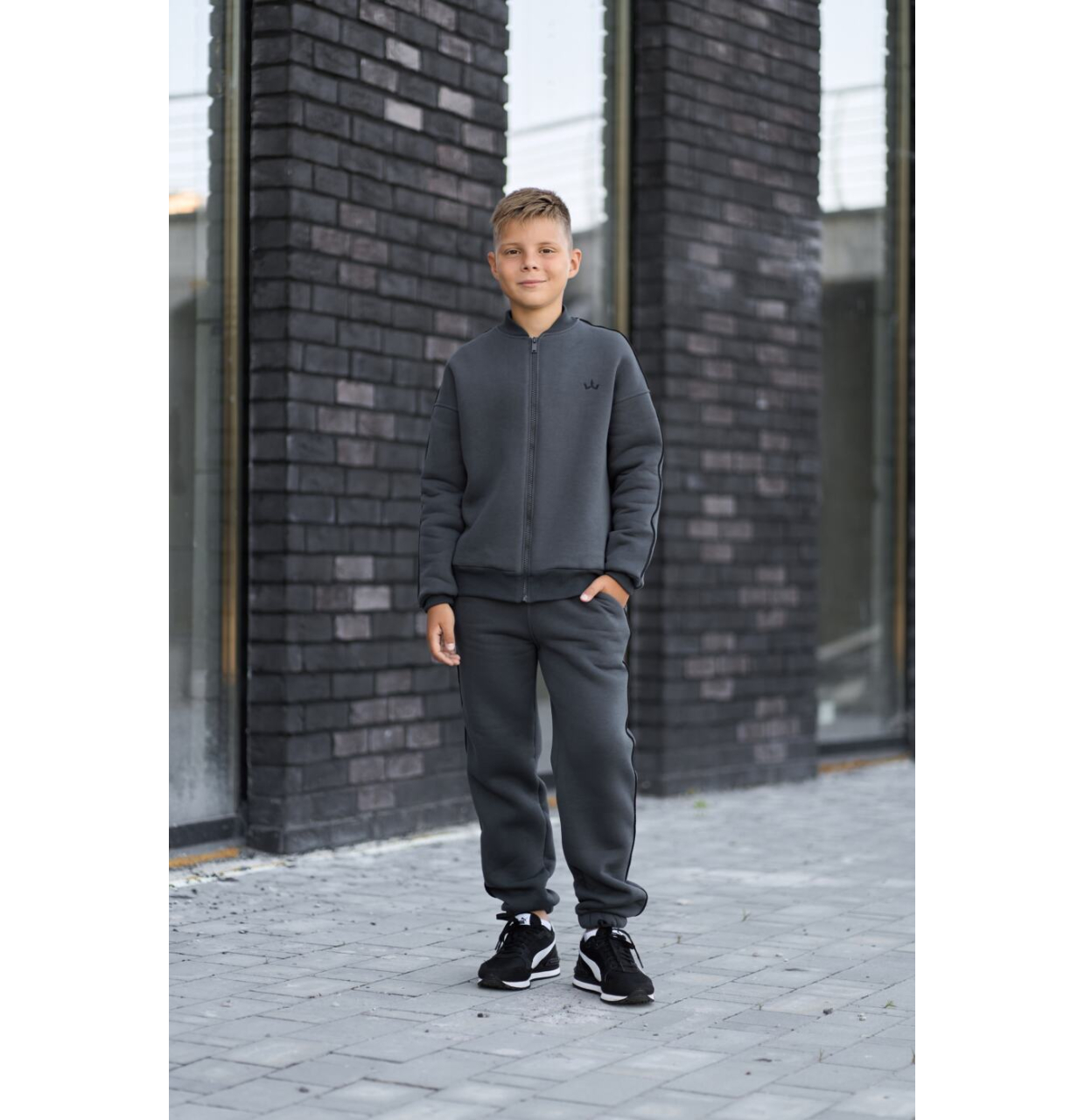 ТЕПЛИЙ СПОРТИВНИЙ ДИТЯЧИЙ КОСТЮМ FLEECE SKY ГРАФІТ