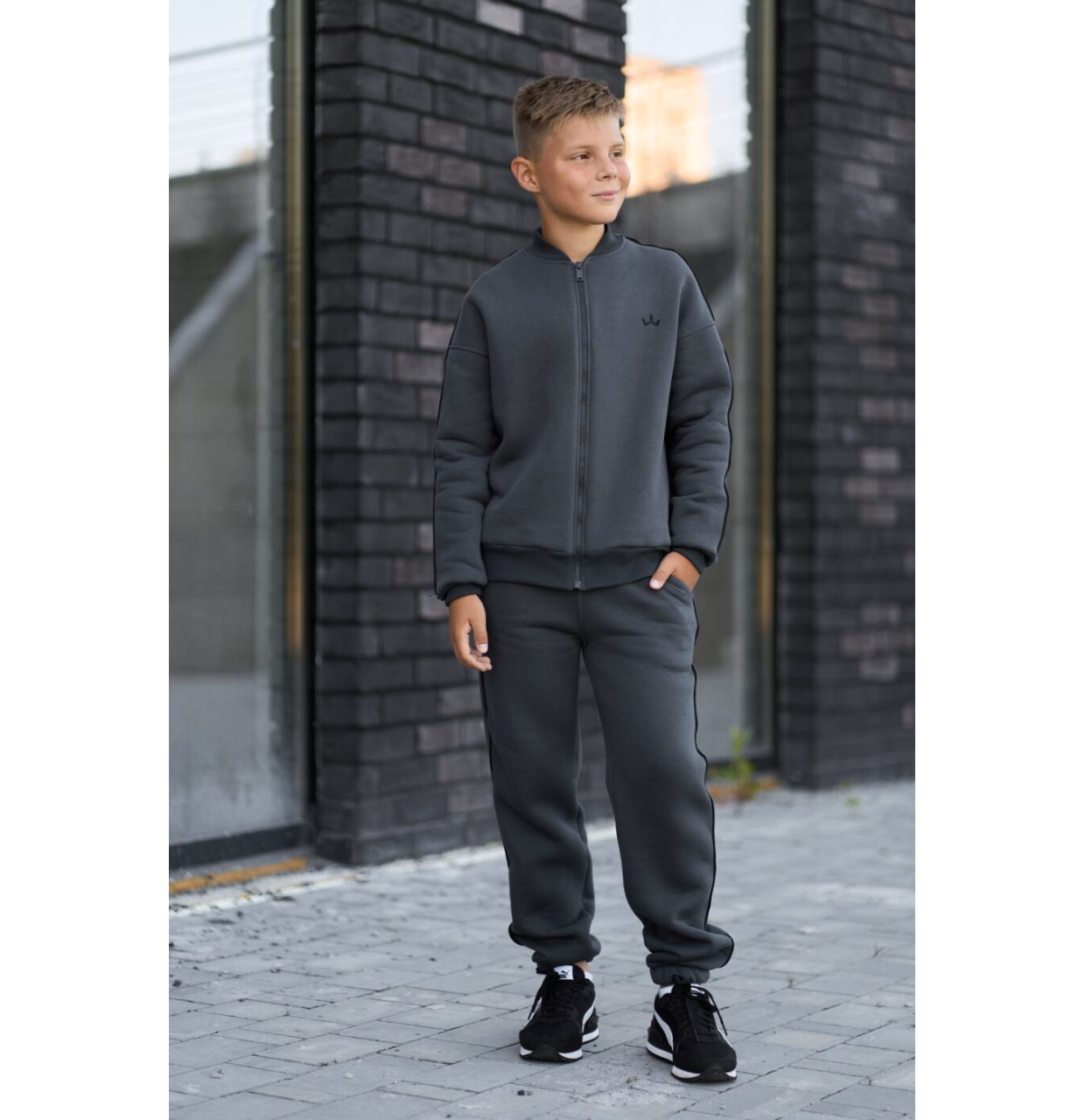 ТЕПЛИЙ СПОРТИВНИЙ ДИТЯЧИЙ КОСТЮМ FLEECE SKY ГРАФІТ