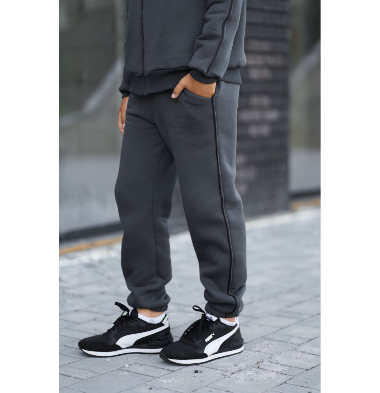 ТЕПЛИЙ СПОРТИВНИЙ ДИТЯЧИЙ КОСТЮМ FLEECE SKY ГРАФІТ