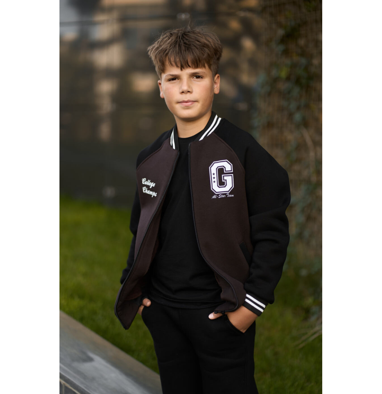 ТЕПЛИЙ ДИТЯЧИЙ КОСТЮМ CHAMPION БОМБЕР ТА ДЖОГЕРИ ЧОРНИЙ+ШОКОЛАД