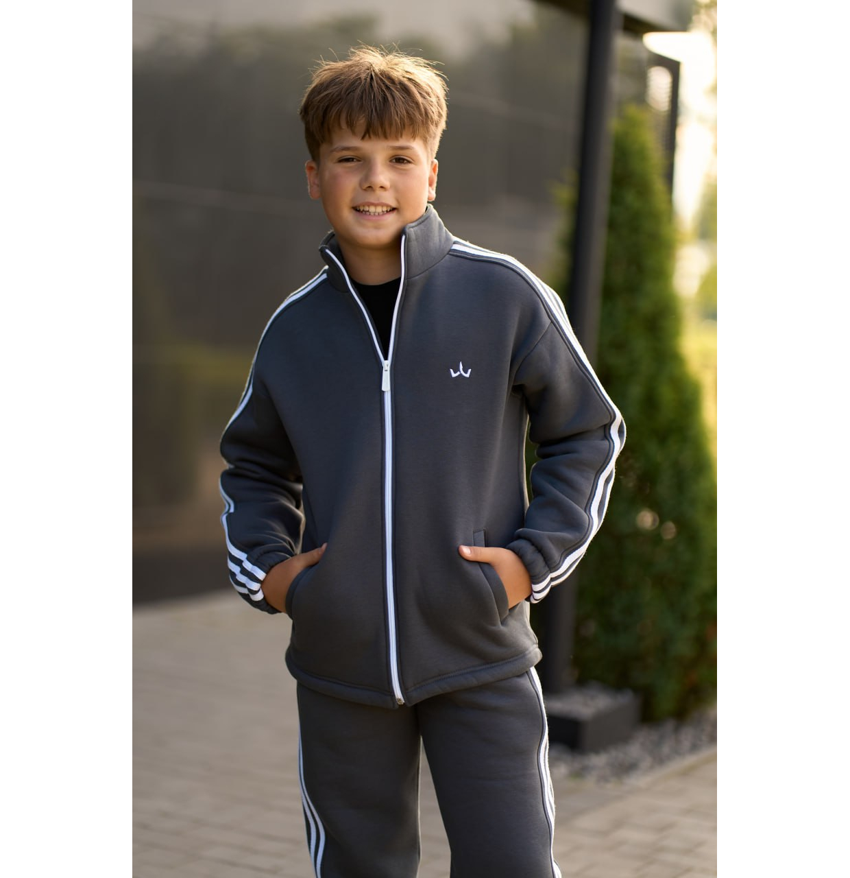 ТЕПЛИЙ СПОРТИВНИЙ ДИТЯЧИЙ КОСТЮМ STREET FLEECE ГРАФІТ